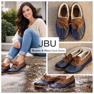 JBU Brown Navy Duck Shoes | Cozy Rain Winter Shoes | Size 7.5